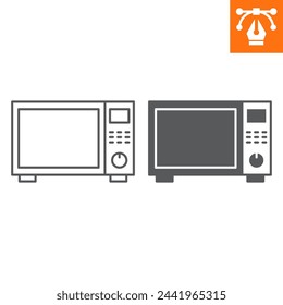 Línea de microondas e icono sólido, icono de estilo de contorno para sitio web o aplicación móvil, electrodomésticos y equipo de cocina, icono vectorial de horno de microondas, ilustración vectorial simple, gráficos vectoriales.