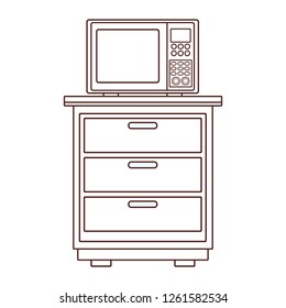 Microwave on kitchen cabinet brown lines
