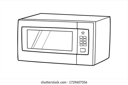 Microwave outline icon isolated on white background. Kitchen and cooking design elements. Household appliance in line art style. EPS 10