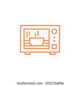 Microwave Oven with Cake inside icon. Kitchen appliances for cooking Illustration. Simple thin line style symbol.