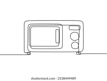 Forno de micro-ondas representado em desenho contínuo de uma linha. Design simples de aparelho de conjunto de cozinha.