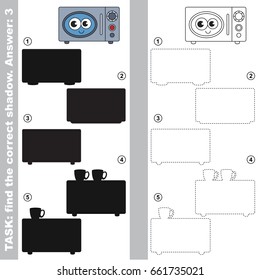 Microwave Oven with different shadows to find the correct one, compare and connect object with it true shadow, the educational kid game with simple gaming level.