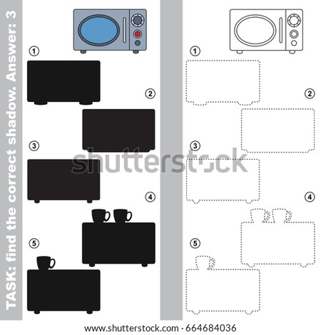 Microwave Oven with different shadows to find the correct one, compare and connect object with it true shadow, the educational kid game with simple gaming level.