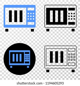Microwave oven EPS vector icon with contour, black and colored versions. Illustration style is flat iconic symbol on chess transparent background.