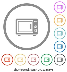 Microwave oven flat color icons in round outlines on white background