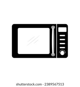 Microwave oven flat silhouette vector isolated on white background. Electric kitchen utensil silhouette icon. Black and white icon for web, tag, label. Kitchen gadget, appliance, device. Kitchenware