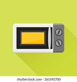 Microwave oven flat style icon on green background. Vector illustration.
