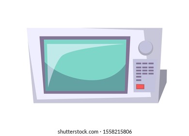 Microwave oven flat vector illustration. Domestic electrical equipment, consumer electronics. Kitchen utensil, kitchenware item, modern technology. Dinner warmer, food defrosting machine