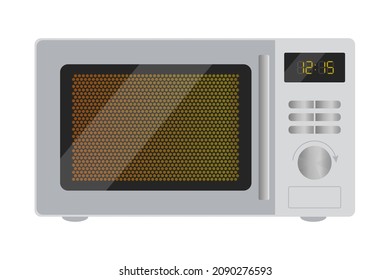 Microwave oven front view, vector illustration. Electric oven, kitchen appliance.