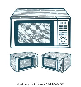 Microwave oven. Hand drawn microwave oven illustrations isolated on white background. Microwave oven sketch drawing collection. Part of set.