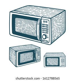 Microwave oven. Hand drawn microwave oven illustrations isolated on white background. Microwave oven sketch drawing collection. Part of set.