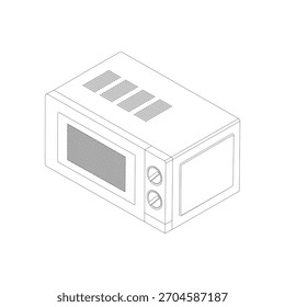 Forno de micro-ondas - ilustração vetorial preto e branco isométrica desenhada à mão.