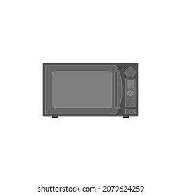 Microwave oven for heating and cooking various types of food in dark colors on a white background. Vector image.