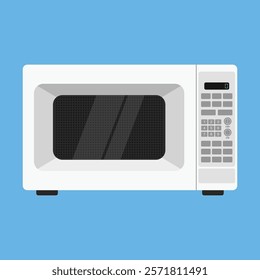 Microwave oven home appliance flat vector design isolated on a blue background