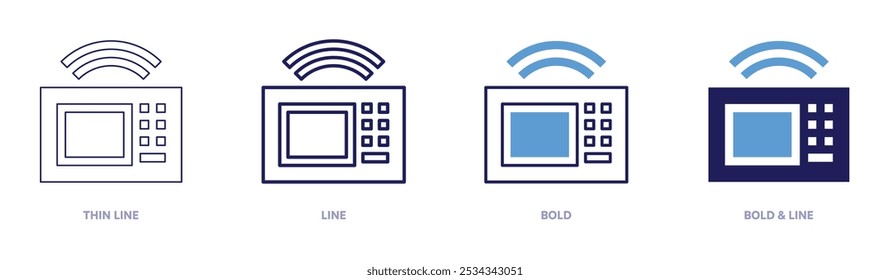 Microwave oven icon in 4 different styles. Thin Line, Line, Bold, and Bold Line. Duotone style. Editable stroke.