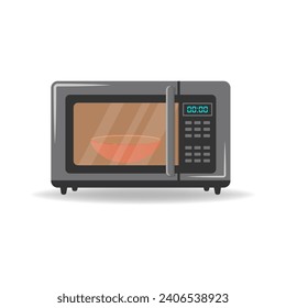 Microwave oven icon. Front view of kitchen appliances. Vector flat colour illustration isolated on white background