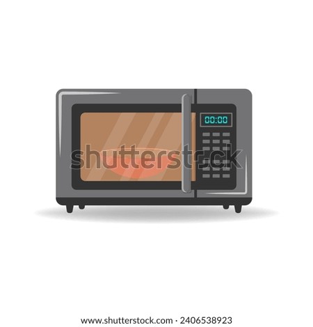 Microwave oven icon. Front view of kitchen appliances. Vector flat colour illustration isolated on white background