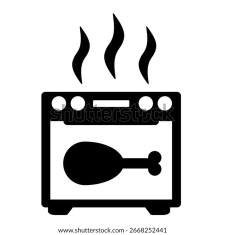 Microwave oven icon heating chicken item symbol vector illsutration for kitchen guide book or digital usage. Stove or oven icon simple black colour