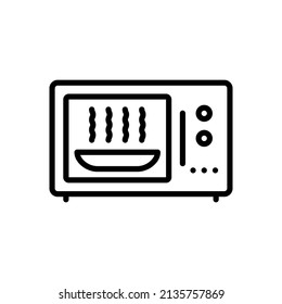 Microwave Oven Icon. Heating And Cooking. Fast Food, Popcorn, Drinks, Semi-finished Products. Vector Sign In Simple Style Isolated On White Background.