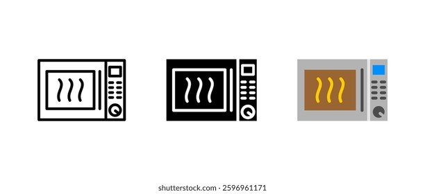 Microwave oven icon. Kitchen cooking appliance sign. Food heating device symbol. Home electronics pictogram. Modern microwave illustration.