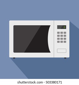 Microwave oven icon, long shadow, vector stock illustration. Flat design
