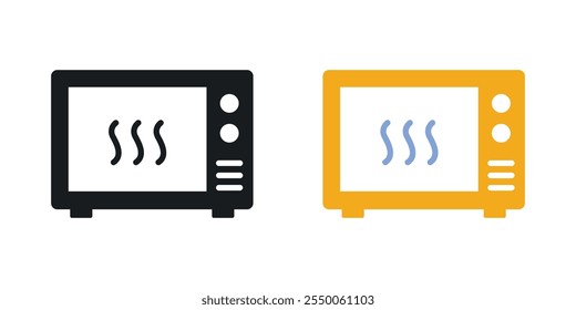 Ícone de forno de micro-ondas definido em versão preta e colorida