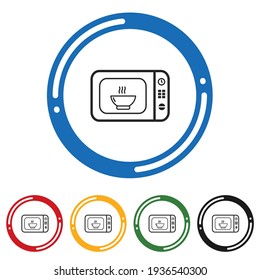 Juego de iconos del horno de microondas. Ilustración vectorial de diseño de línea en 5 opciones de colores para diseño web