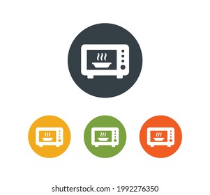 Juego de iconos del horno de microondas. Temporizador, dispositivo eléctrico, listo para cocinar, calefacción de alimentos. El concepto de electrodomésticos.