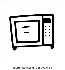 The microwave oven icon. Vector black and white hand-drawn illustration. Silhouette, icon, logo, sketch, template.