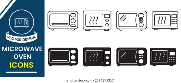 Microwave oven icon, vector set. Silhouette of microwave oven, Kitchen, Cooking appliance oven, electronics line art symbol. Vector illustration.