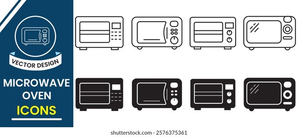 Microwave oven icon, vector set. Silhouette of microwave oven, Kitchen, Cooking appliance oven, electronics line art symbol. Vector illustration.