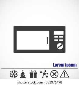 Microwave oven icon.Bonus icons: snowflake, Christmas tree,gift,molecule,delete icon and Hazard warning attention sign.