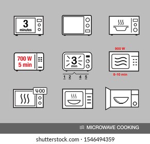 Microwave oven icons set. Vector illustration on grey background ready for your design.	EPS10.