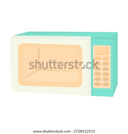 Microwave Oven Illustration with Front View, Soft Pastel Colors, and Control Panel Buttons on White Background for Kitchen Appliances, Home Cooking, and Modern Lifestyle Concepts