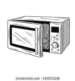 Microwave oven isolated on white background. Vector illustration of a sketch style.