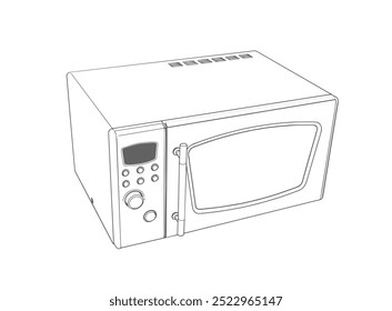 Forno de micro-ondas isolado sobre um fundo branco. Micro-ondas forno elétrico desenho técnico esboço ícone design
