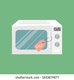 Microwave oven. Isolated vector illustration of kitchen appliances. Promotion in the store. Sale.