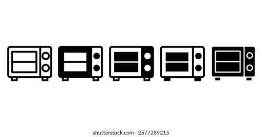 microwave oven kitchen cooking icon symbol vector design black white color simple outline and black filled illustration sets