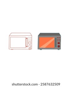 Microwave oven kitchen element vector set cute cartoon style.