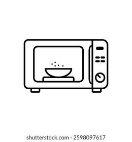 Microwave oven  Microwave oven line art icon with a bowl inside for cooking food at home