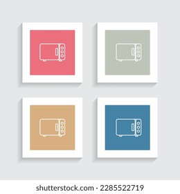 Microwave Oven Line Icon in Four Color Square Shapes.