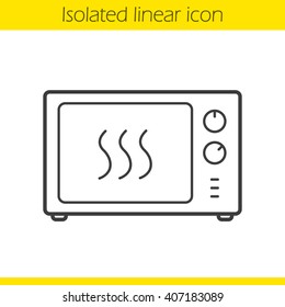 Microwave oven linear icon. Thin line illustration. Microwave stove contour symbol. Vector isolated outline drawing