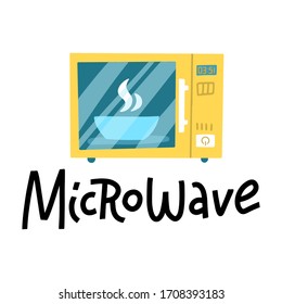 Logo del horno microondas con letras dibujadas a mano. Icono vectorial de horno microondas para web