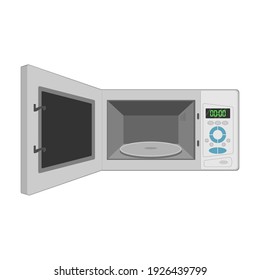 Horno de microondas con un icono de tipo plano de puerta abierta. Aparatos de cocina aislados en blanco. Ilustración vectorial.