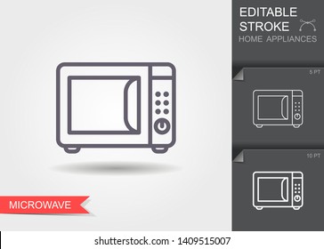 Microwave oven. Outline icon with editable stroke. Linear symbol of the home appliances with shadow