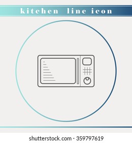 Microwave oven outline thin line icon. Household appliance, kitchen and restaurant accessories, equipment, kitchenware and cookware for food preparation.