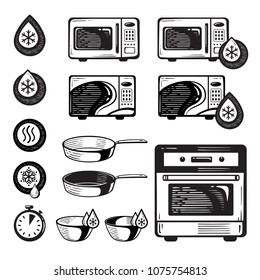 microwave oven pan process icon. kitchen equipment