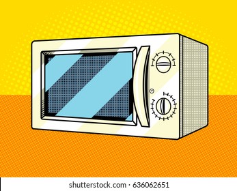 Microwave oven pop art style vector illustration. Comic book style imitation