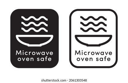 Microwave oven safe with dish icon vector set line style information sign for cooking, suitability of plastic utensils for safe heating. Vector 10 eps