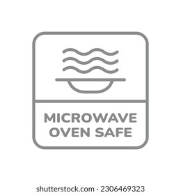 Etiqueta de seguridad del horno de microondas. Etiqueta vectorial para ollas, sartenes y platos.